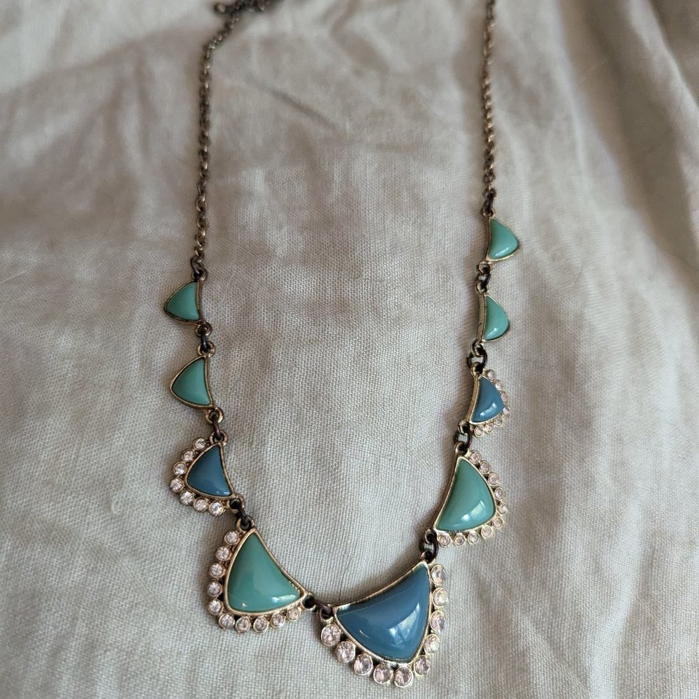 Francesca’s Teal Green Blue Silver and Gold Statement Necklace